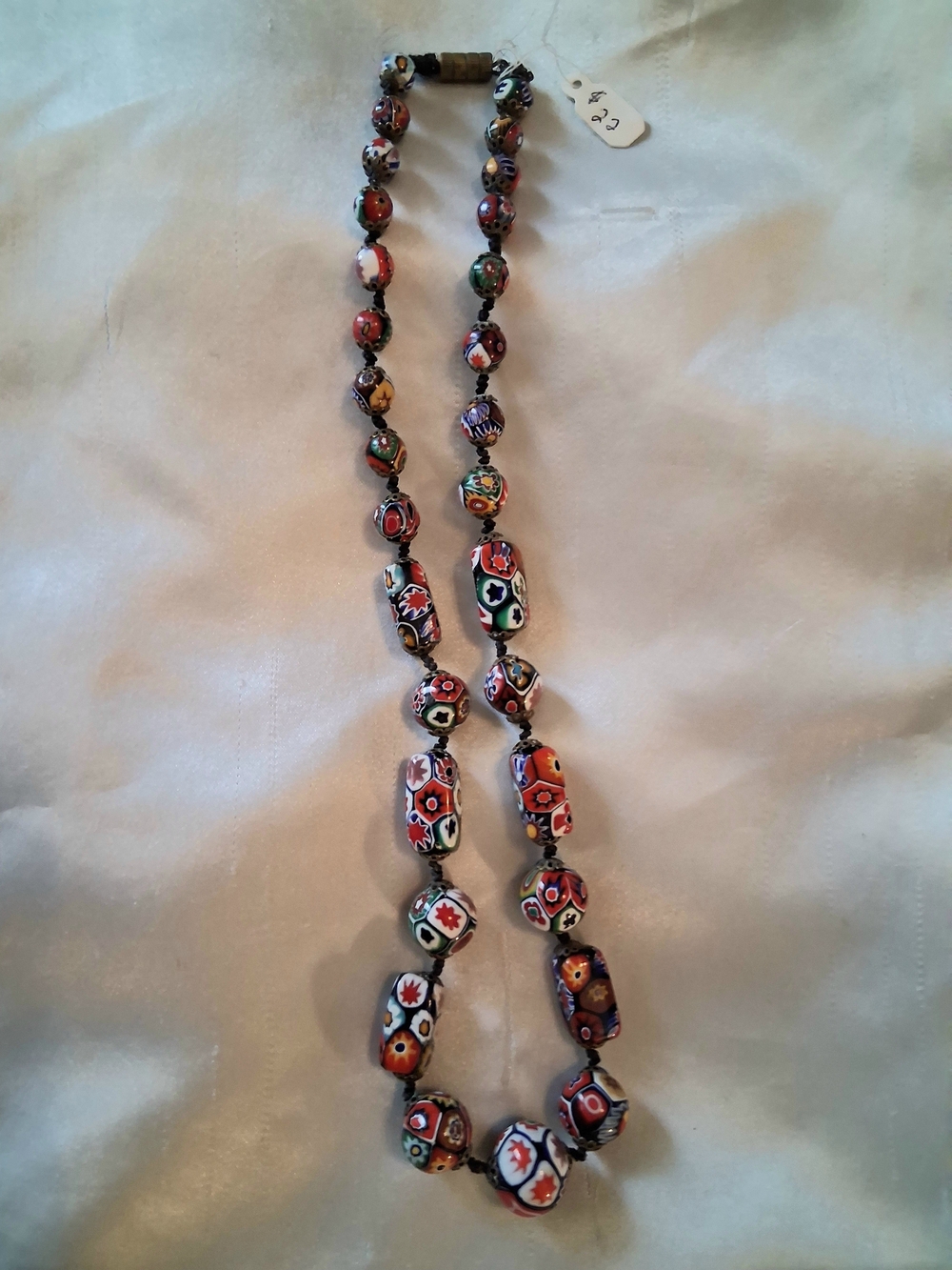 Vtg Handknotted Multicolor Millefiori Glass Bead Necklace - Picture 8 of 11
